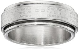 Steeltime Men's Stainless Steel Our Father Prayer Spinner Band Ring, Size 8