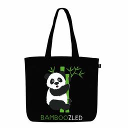 EONO Large Canvas Tote Bag Cotton Grocery Bags Reusable Eco-Friendly Shopping Bag for Women with Zippers - Printed Bamboozled Panda - (Black)| 0202H04