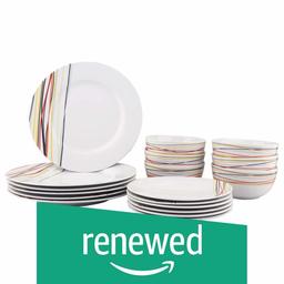 (Renewed) AmazonBasics 18-Piece Dinnerware Set - Warm Beams, Service for 6