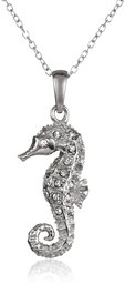 Amazon CollectionSterling Silver White Swarovski Elements Crystal Seahorse Pendant Necklace, 18