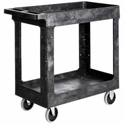 AmazonBasics 2-Shelf Multipurpose Plastic Tub Utility Cart with 500 lb Capacity - Black (Renewed)