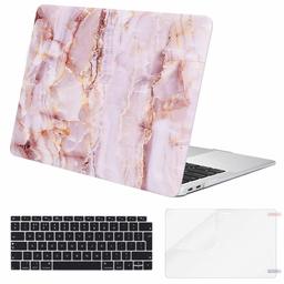 Eono MacBook Air 13 Inch 2018-2020 Release A2179 A1932 with Retina Display, 3 in 1 Plastic Case, Keyboard Cover, Screen Protector, Compatible with MacBook Air 13 Inch Pink Marble