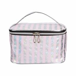 Amazon Brand - Solimo Cosmetic, Makeup & Toiletries Pouch (Glitter; Light Pink)