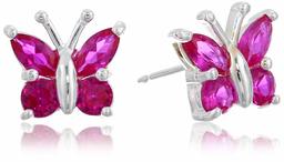 Sterling Silver Genuine or Created Gemstone Butterfly Stud Earrings