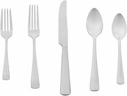 (Renewed) AmazonBasics 20-Piece Stainless Steel Flatware Silverware Set with Square Edge, Service for 4