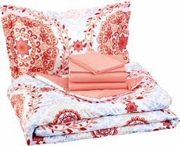 AmazonBasics 5-Piece Bed-in-A-Bag (Renewed), 100% Polyester, Coral Medallion, Twin/Twin XL