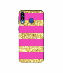 Amazon Brand - Solimo Designer Golden Stripes 3D Printed Hard Back Case Mobile Cover for Samsung Galaxy M21