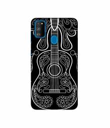 Amazon Brand - Solimo Designer White Gitar On Black 3D Printed Hard Back Case Mobile Cover for Samsung Galaxy M21 / M30s