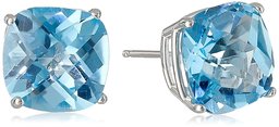 Amazon Collection14k White Gold Cushion Checkerboard Cut Swiss Blue Topaz Studs (8mm)