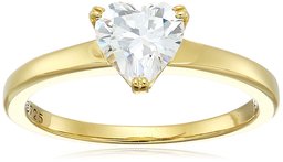 Yellow Gold Plated Sterling Silver Swarovski Zirconia Heart Solitaire Ring, Size 7