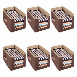 Amazon Brand - Solimo Fabric Shirt Stacker Organiser, Set of 6, Brown and Beige