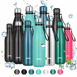 UMI. by Amazon - Botella Agua Acero Inoxidable, Termo 500ml, Sin BPA, Islamiento de Vacío de Doble Pared, Botellas Frío/Caliente, Reutilizable para Niños, Colegio, Sport, Bicicleta (Verde)