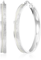 Ladies Stainless Steel Glitter and White Enamel 45mm Hoop Earrings