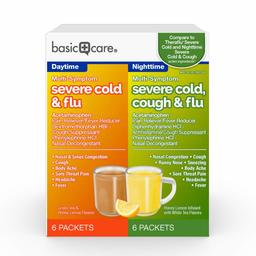 Basic Care Multi-symptom Severe Cold Daytime & Severe Cold & Cough Nighttime Value Pack, 12Count