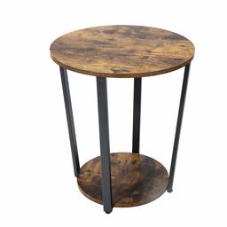 UMI. by Amazon Round Metal Side End table 2 Tie,for Living Room, Bedroom, Stable Easy Assembly,Rustic Brown