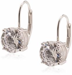 Amazon Essentials Platinum Plated Sterling Silver Round Cut Cubic Zirconia Leverback Earrings (7.5mm)