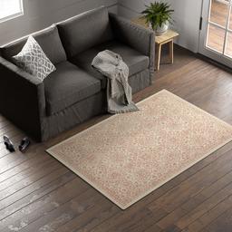 Amazon Brand – Stone & Beam Contemporary Floral Medallion Wool Area Rug, 5' x 8', Rust on Ivory