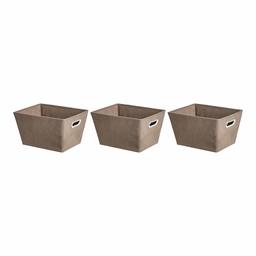 AmazonBasics Nested Fabric Storage Bins with Oval Grommets - Pack of 3, Taupe