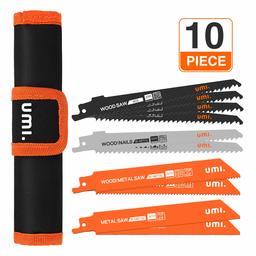 Umi. by Amazon-10-Piece Reciprocating Saw Blades Set, Sabre Saw Blades with Organizer Pouch for Metal, Wood and Wood with Nails, BIM/HCS, Compatible with DEWALT, Bosch, Black & Decker, Makita