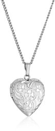 Sterling Silver Engraved Flowers Heart Locket Necklace, 18