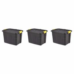 AmazonBasics 60L Heavy Duty Storage Box with Lid and Click Lock (3-Pack)