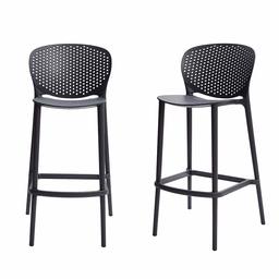 AmazonBasics Solid-Back Barstool - Set of 2, Dark Grey, Premium Plastic