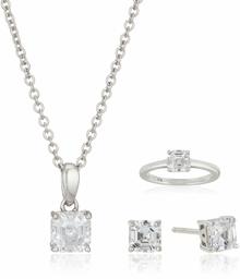 [Find] Amazon Collection Rhodium Plated Sterling Silver Clear As (Chassis xeku Tar Cut kyu-bikkuzirukoniasoritexiazyueri-setto (Pendant, Ring And Earrings) – Size 11 Pendant jes04923 _ 110cl06jd00 