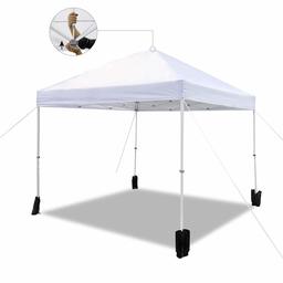 AmazonBasics Outdoor One-push Pop Up Canopy, 10ft x 10ft with Wheeled Carry, 4-pk weight bag, White