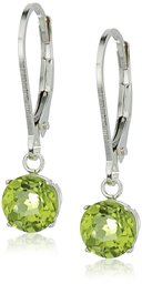 Amazon CollectionSterling Silver Round Checkerboard Cut Peridot Leverback Earrings (6mm)