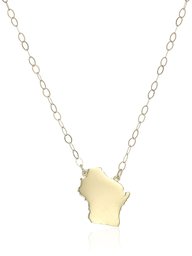 10k Yellow Gold Wisconsin State Pendant Necklace, 16