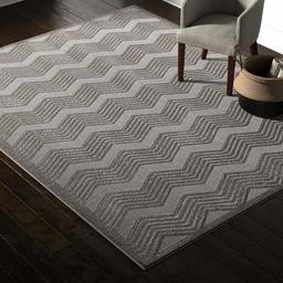 Rivet Textured Neutral Chevron Cotton Rug, 8' x 10', Grey