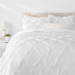 AmazonBasics Pinch Pleat Comforter Set (Renewed), Microfiber, Bright White, Full/Queen