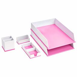 AmazonBasics Desk Organization Set - Pink and White