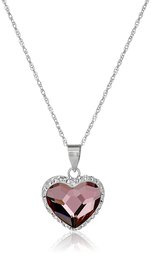 Sterling Silver Swarovski Elements Two Tone Heart Pendant Necklace, Antique Pink, 18