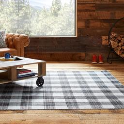 Amazon Brand – Stone & Beam Casual Plaid Area Rug, 5 x 8 Foot, Flatweave, Black, Grey, White