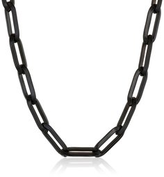 Stainless Steel Rectangular Open Link Black Rhodium Plated Necklace, 18