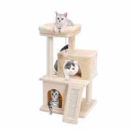 Eono Essentials Cat Tree, Scratching Post, Cat Furniture with Sisal Rope, Plush Lounger, Hollow Playhouse, Toy for Cats, beige