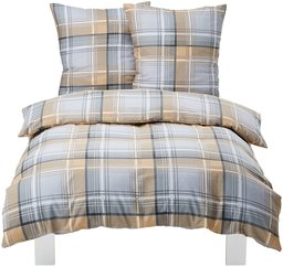 Amazon Basics Lightweight Flannel Duvet Set, Grey Check, 155 x 220  cm and 2 pillowcases of 80 x 80