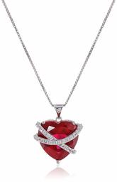 Sterling Silver Created Ruby and White Sapphire Wrapped Heart Pendant Necklace, 18