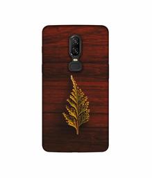 Amazon Brand - Solimo Designer Leaf on Wood 3D Printed Hard Back Case Mobile Cover for Oneplus 6