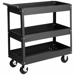 AmazonBasics Steel 3-Shelf Multipurpose Tub Utility/Supply Cart with 550 lb Capacity - Black (Renewed)