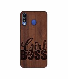 Amazon Brand - Solimo Designer Girl Boss On Wood 3D Printed Hard Back Case Mobile Cover for Samsung Galaxy M21