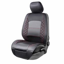 AmazonBasics Deluxe Sideless Universal Fit Leatherette Seat Cover, Black with Red Diamond Pattern