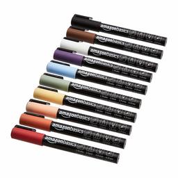 AmazonBasics Reversible Tip Chalk Markers Fine Point 10-Pack Classic Colors