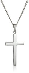 Sterling Silver Polished Cross Pendant Necklace, Sterling Silver, Silver