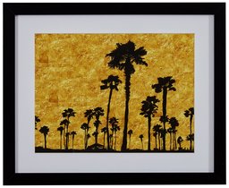 Amazon Brand – Rivet Metallic Palm Tree Silhouette Black on Gold in Black Frame Wall Art, 15