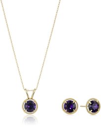 10K Gold Dainty Swarovski Crystal Birthstone Pendant Necklace with Stud Earrings Set, February