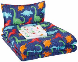 AmazonBasics Easy Care Super Soft Microfiber Kid's Bed-in-a-Bag Bedding Set - Twin, Multi-Color Dinosaurs