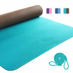 UMI. by Amazon - Eco Yoga Mat Extra Large Non-Slip Pilates Mat Thick TPE Workout Exercise Mat with Free Carry Strap for Home Gym Use (Cyan+Brown) 1830×800×6mm