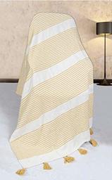 UMI Plaid Stripe Ochre Handwoven 100% Pure Cotton Throw 50 x 58 Inches, Blanket with Handknotted Tassels, Durable and Quality product, Easy-Care, Yellow & Ivory